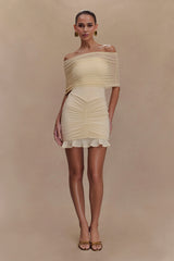 Caspian Slinky And Mesh Off Shoulder Mini Dress - Ivory