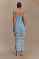 Aeline Strapless Crochet Knit Top - Sky Blue