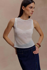 Dollie Sheer Knit Tank Top - Ivory
