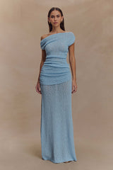 Petra Ruched Knit Maxi Skirt - Light Blue