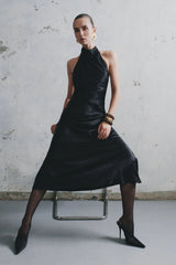 Esther Iridescent Satin Cowl Maxi Dress - Black