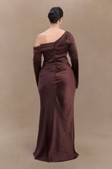 Iris Long Sleeve Satin Maxi Dress - Dark Chocolate