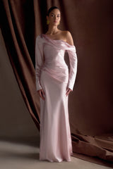 Iris Long Sleeve Satin Maxi Dress - Soft Pink