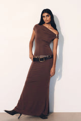 Kinsley Slinky Maxi Dress With Hardware - Chocolate