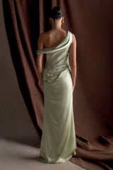 Dalia Off Shoulder Satin Maxi Dress - Sage