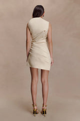 Helena One Shoulder Linen Mini Dress - Natural Beige