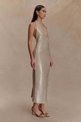 Carnation Sequin Halter Midi Dress - Gold