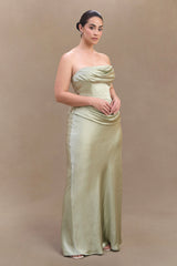 Jasmine Strapless Satin Maxi Dress - Sage
