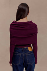 Mazie Asymetrical Cashmere Blend Long Sleeve Knit Top - Plum