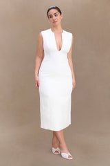 Audrine Suiting Sleeveless Midi Dress - Ivory