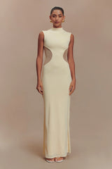 Massie Slinky And Mesh Maxi Dress - Lemon