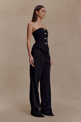 Fatima Satin Straight Leg Pant - Black