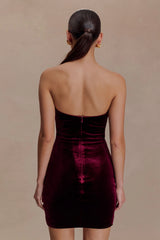Paulina Velvet Strapless Mini Dress - Wine