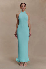 Melodie Halter Knit Maxi Dress - Cyan Blue