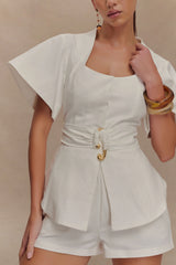 Liberty Cotton Shortsleeve Top - White