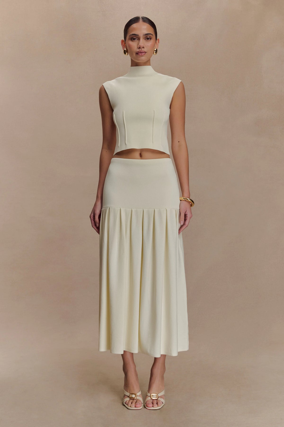 Romaine Bandage Knit Midi Skirt - Ivory
