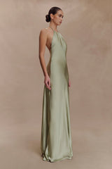Bella Satin Halter Maxi Dress - Sage