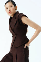 Charley Structured Tie Denim Top - Chocolate