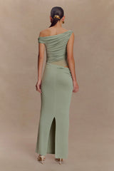 Callen One Shoulder Slinky Maxi Dress - Sage