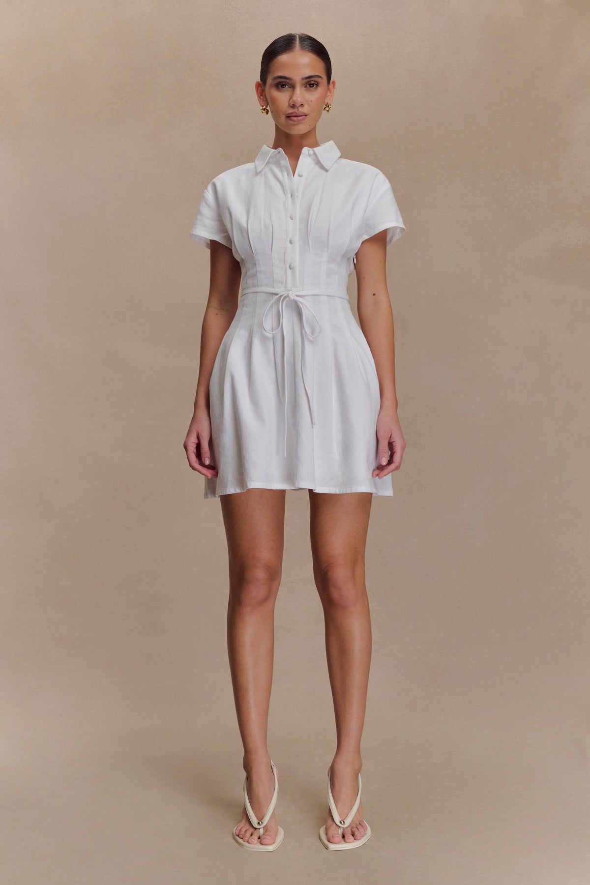 Aysha Buttoned Linen Mini Dress - White