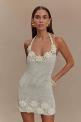 Liyah Floral Hand Crochet Mini Dress - Ivory