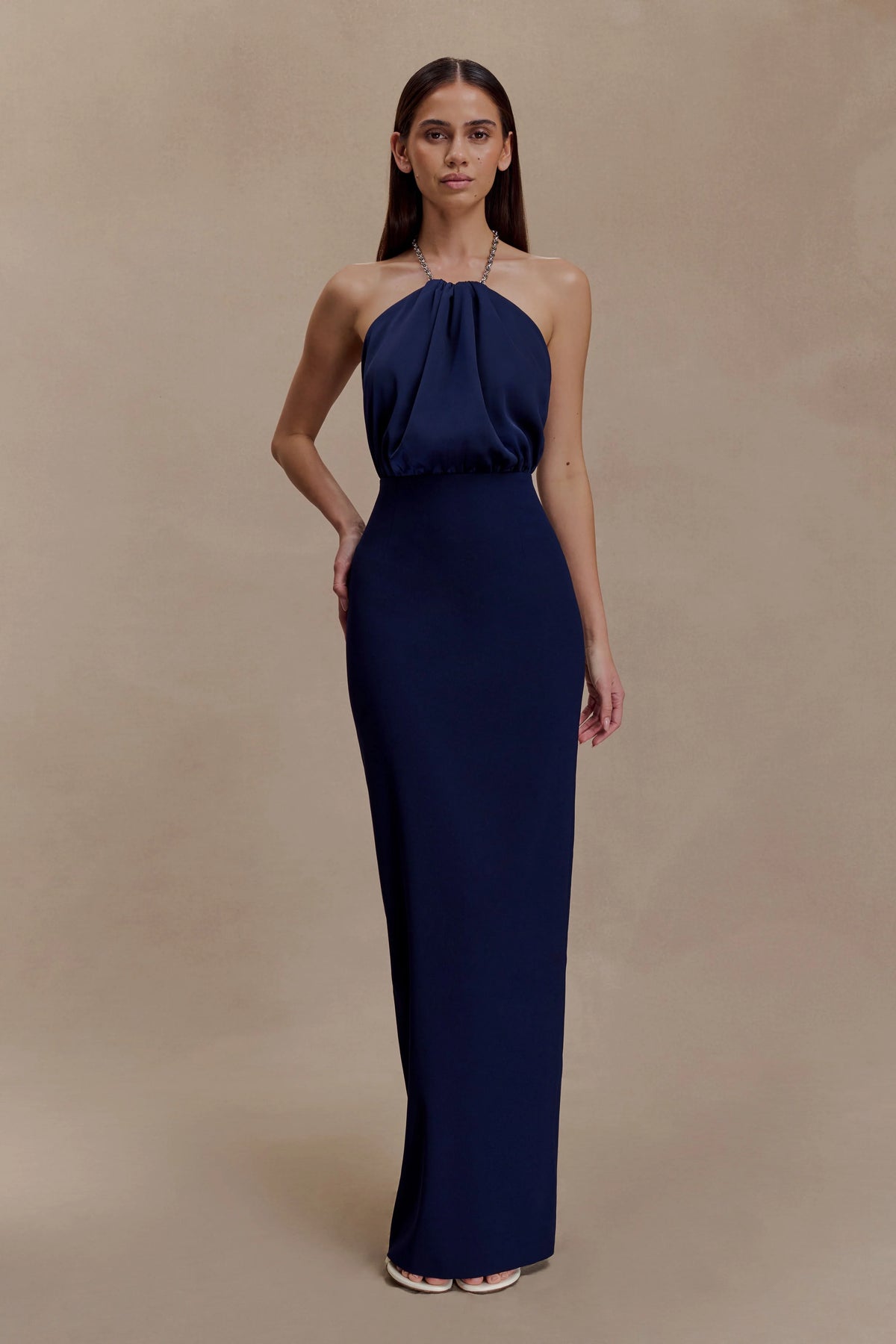 Elina Satin Necklace Maxi Dress - Navy