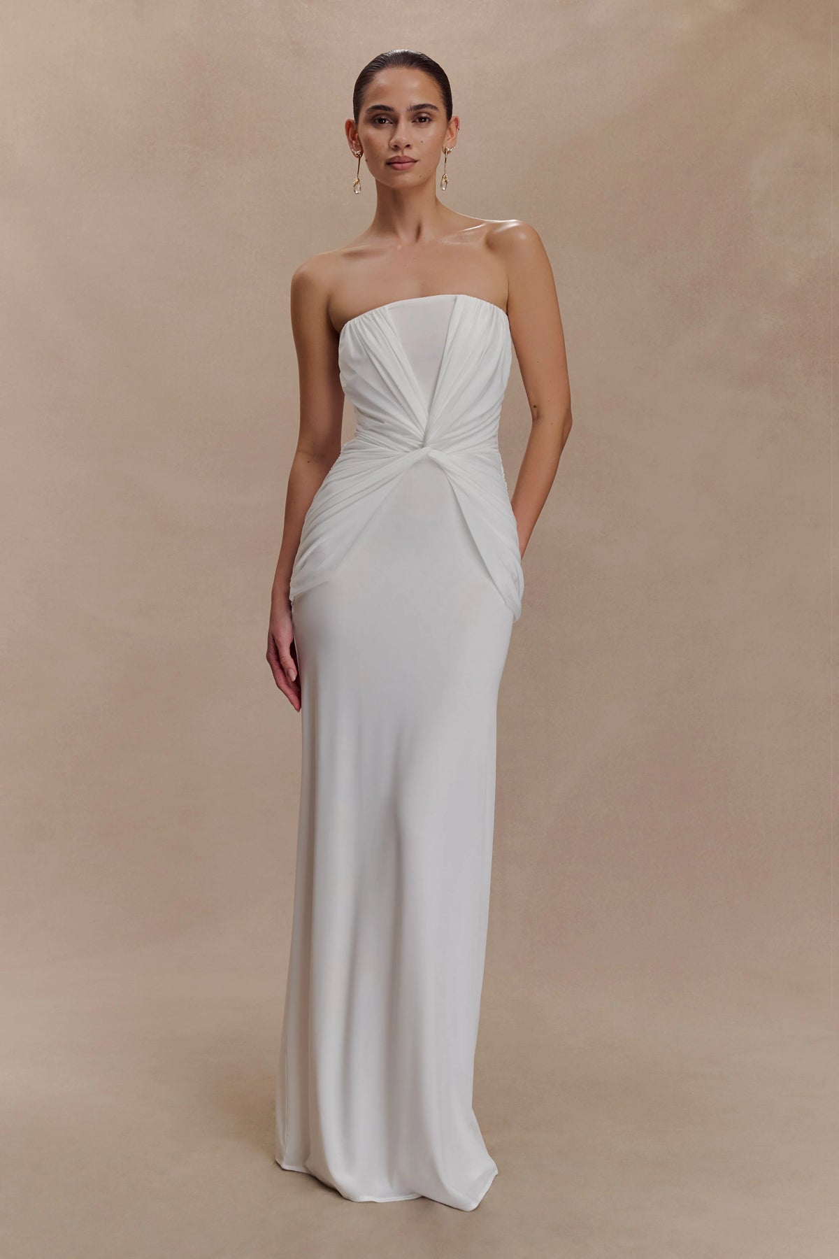 Mirren Strapless Slinky Maxi Dress - White