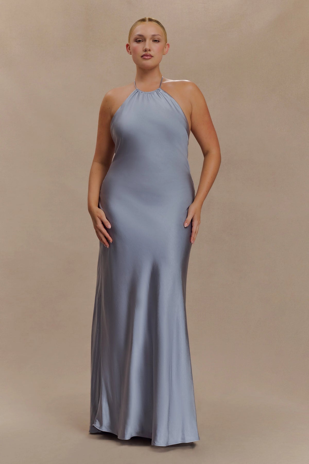 Bella Satin Halter Maxi Dress - Frosted Blue