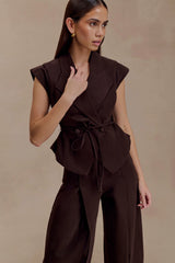 Charley Structured Tie Denim Top - Chocolate