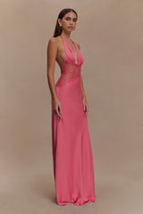 Dinah Lace And Satin Maxi Dress - Blush Rose