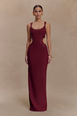 Angelique Beaded Crepe Maxi Dress - Wine