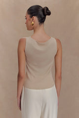 Brenda Draped Front Knit Top - Stone