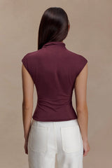 Freesia High Neck Sleeveless Top - Mahogany