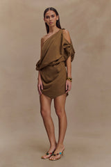 Gabriella Draped Mini Dress - Light Brown Marle