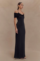 Bernadina Mesh And Slinky Halter Maxi Dress - Black