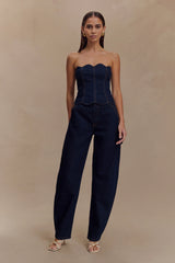 Oakley Strapless Scallop Denim Top - Indigo Blue