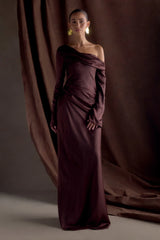 Iris Long Sleeve Satin Maxi Dress - Dark Chocolate