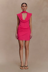 Giulia Chiffon Draped Mini Dress - Raspberry