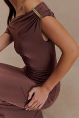 Kinsley Slinky Maxi Dress With Hardware - Chocolate