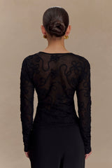 Omari Embroidery Long Sleeve Knit Top - Black
