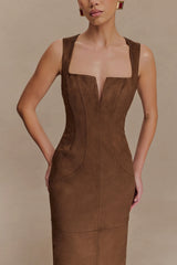 Liam Faux Suede Maxi Dress - Dark Chocolate