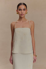 Casey Linen Corded Embroidered Linen Top - Natural