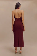 Annita Crepe Halter Midi Dress - Merlot