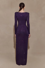 Deanna Long Sleeve Diamante Maxi Dress - Purple