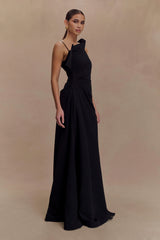 Adalyn One Shoulder Crepe Maxi Dress - Black