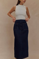 Fallon Denim Midi Skirt - Indigo Blue