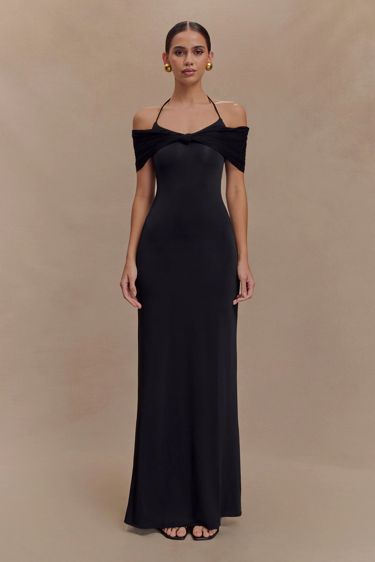 Bernadina Mesh And Slinky Halter Maxi Dress - Black