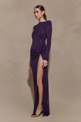 Deanna Long Sleeve Diamante Maxi Dress - Purple