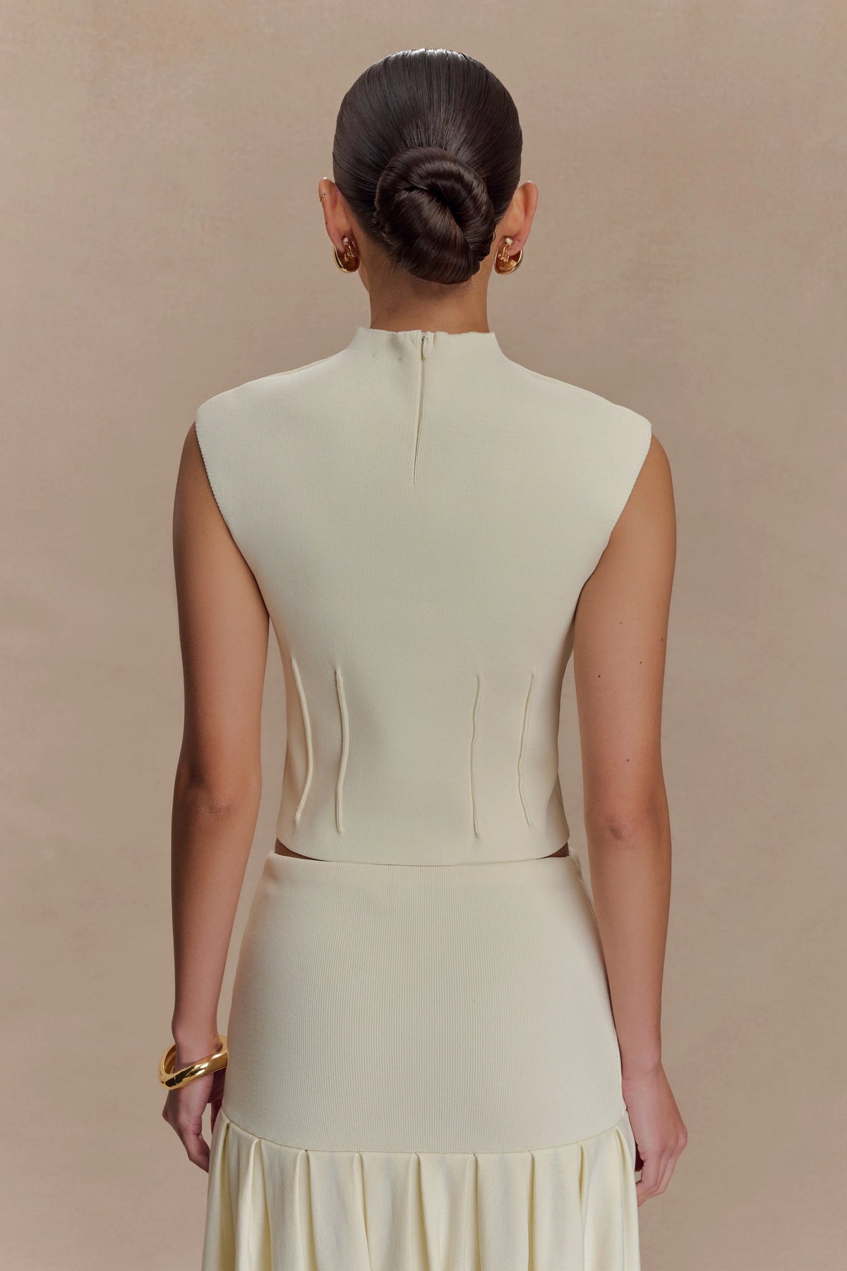 Romaine High Neck Bandage Knit Top - Ivory