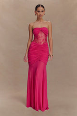 Khadijah Lace And Mesh Maxi Dress - Dragonfruit